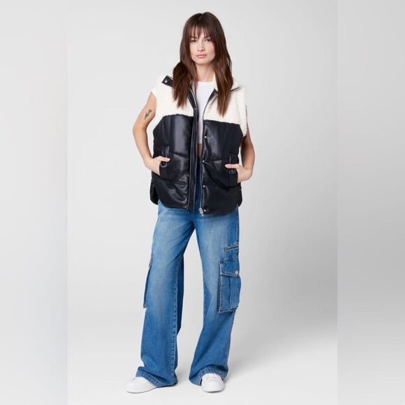 Blank NYC x REVOLVE Womens Puffer Vest Jacket Vegan Leather and Sherpa XS NWT - Picture 4 of 8